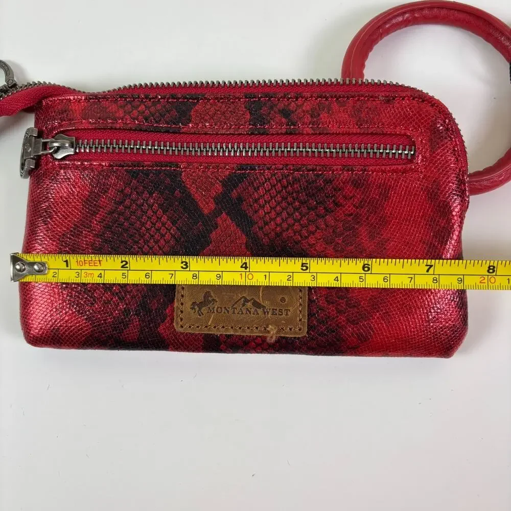 Montana West Red Metallic Snake Print Western Rodeo Glam Cowgirl Wristlet Clutch
